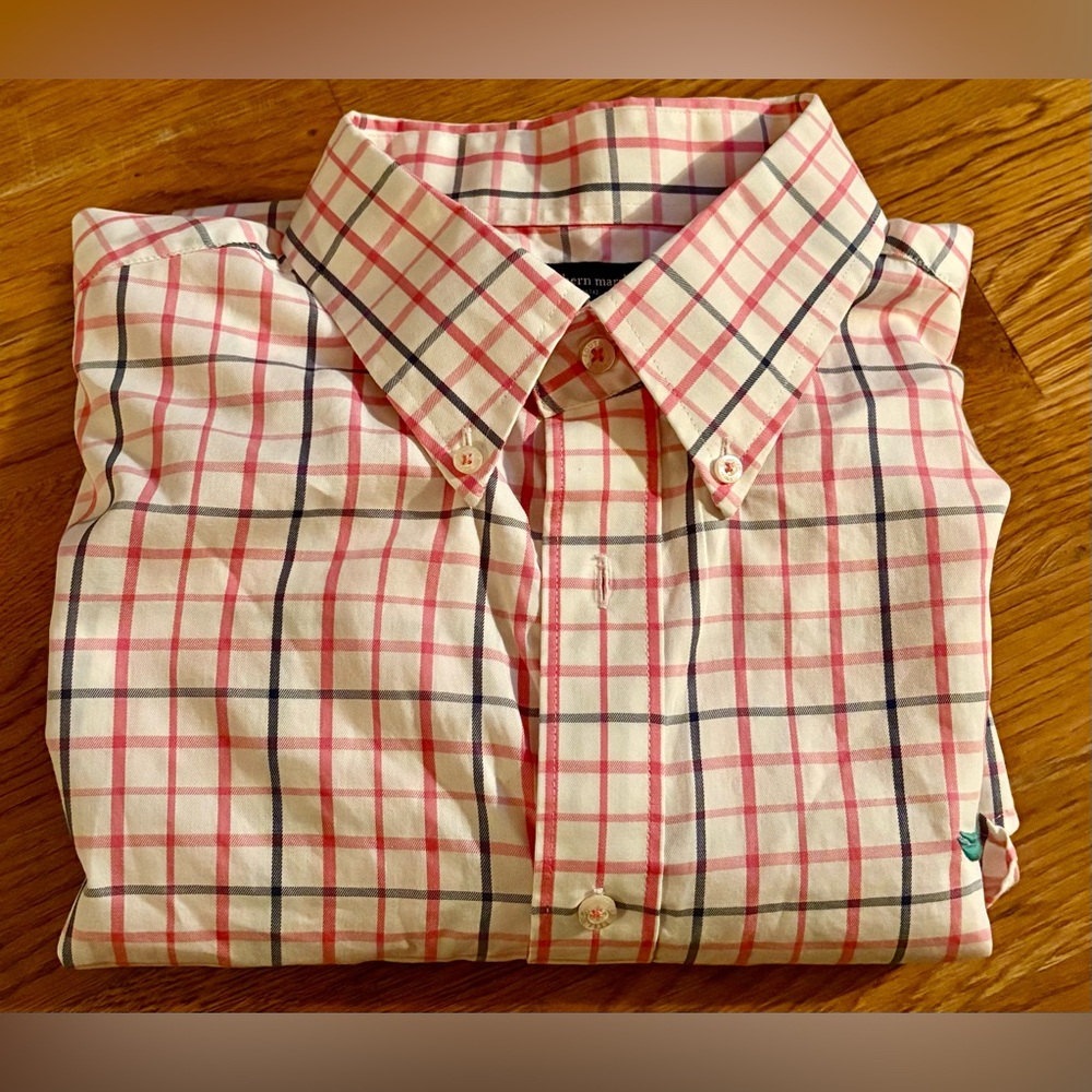 Southern Marsh Gingham LS Dress Shirt, Pink/Blue/White, Size 2XL, EUC